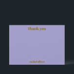 Personalized Bold Purple Gold Modern Bat Mitzvah Dankeskarte<br><div class="desc">This personalized thank you design features a soft purple background with simple, modern typography and a clean layout. Designed for Bat Mitzvahs, birthdays, and milestone celebrations, it works well for sending notes of thanks after the event. The cool dusty blue color coordinates easily with matching invitations and décor pieces. A...</div>