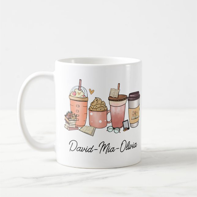 Personalized Book & Coffee Day Mug – Custom Name  Kaffeetasse (Links)