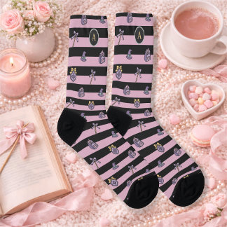Personalized Book Girl Academy Wizard Black Pink Socken