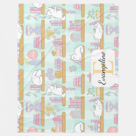 Personalized Bookish Cat Gift Green Pastel Name Fleecedecke