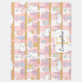Personalized Bookish Cat Gift Pink Pastel Name Fleecedecke