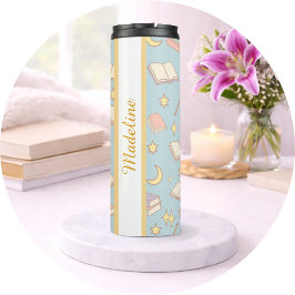 Personalized Bookish Girly Blue Cute Magic Name Thermosbecher
