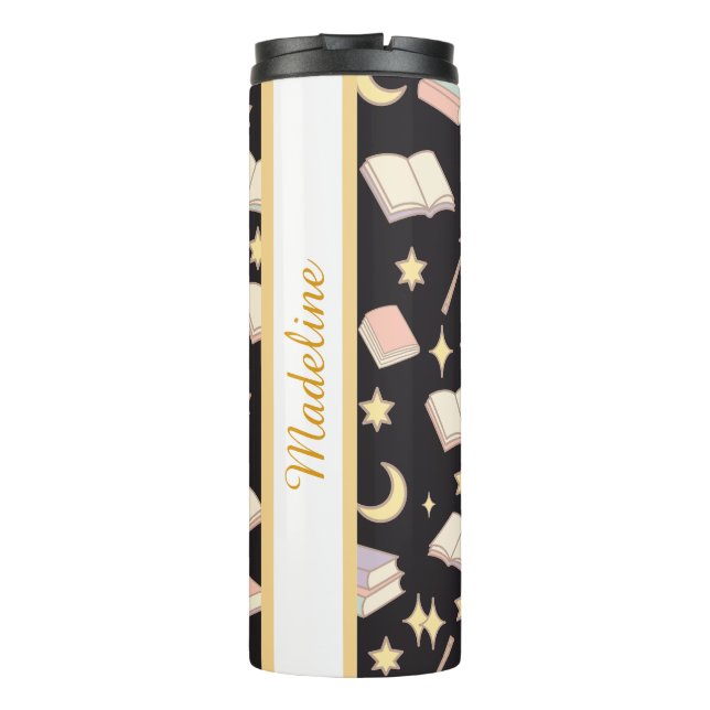 Personalized Bookish Girly Dark Magic Cute Name Thermosbecher (Rückseite)