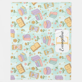 Personalized Bookish Magic Green Pastel Girly Name Fleecedecke
