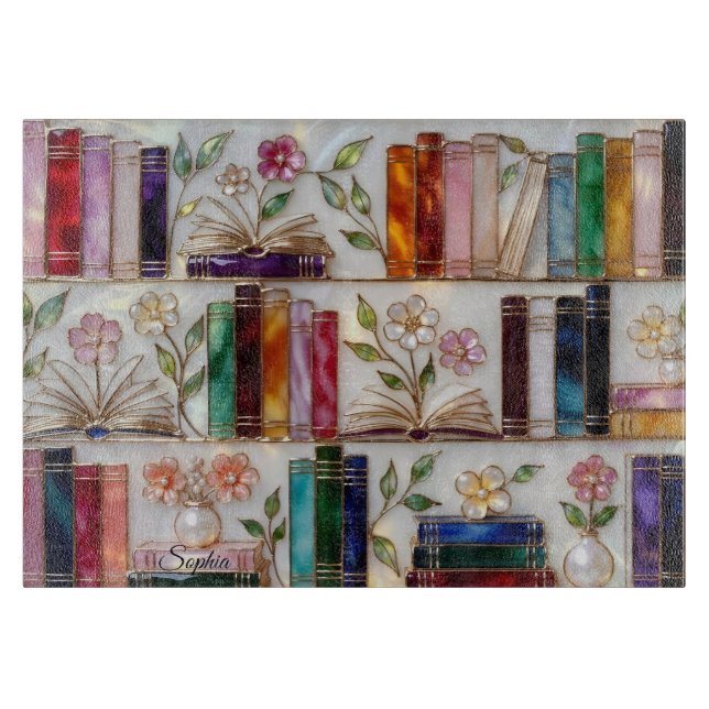 Personalized Bookshelf Kitchen Cutting Board Schneidebrett (Vorderseite)