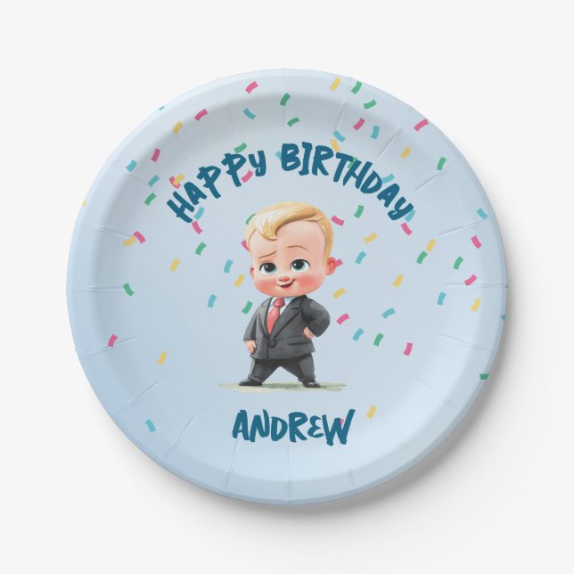 Personalized Boss Baby Birthday Paper Plates Pappteller (Vorderseite)