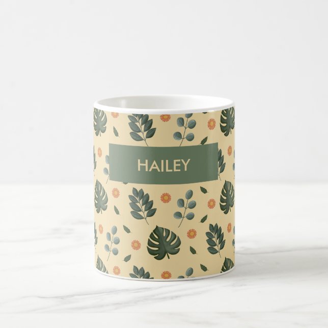 Personalized Botanical Name Cream and Sage Green Kaffeetasse (Mittel)