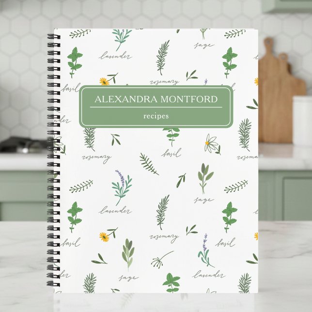 Personalized Botanical Recipe Notebook Notizbuch (cute sweet cottagecore herb garden floral recipe notebook with custom name, mothers day gift)