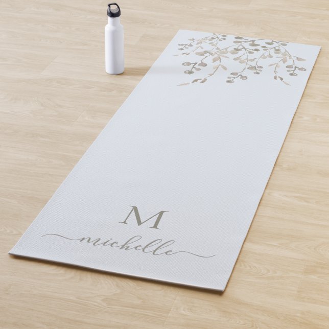 Personalized Botanical Watercolor Monogram Blue Yogamatte (Beispiel)