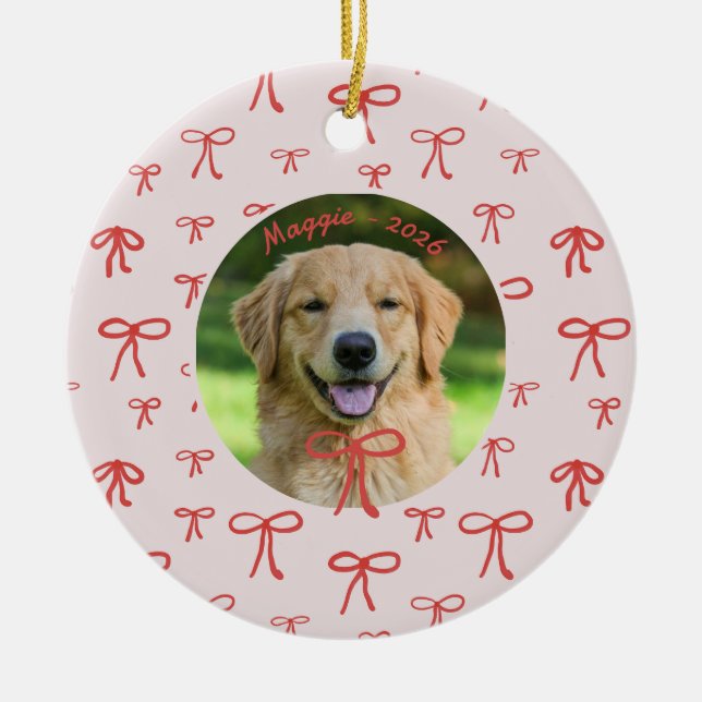 Personalized Bow Pattern Pet Photo Ornament  (Vorne)