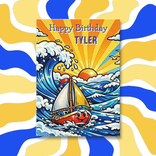 Personalized Boy's Birthday | Sailboat and Shark  Karte (Von Creator hochgeladen)