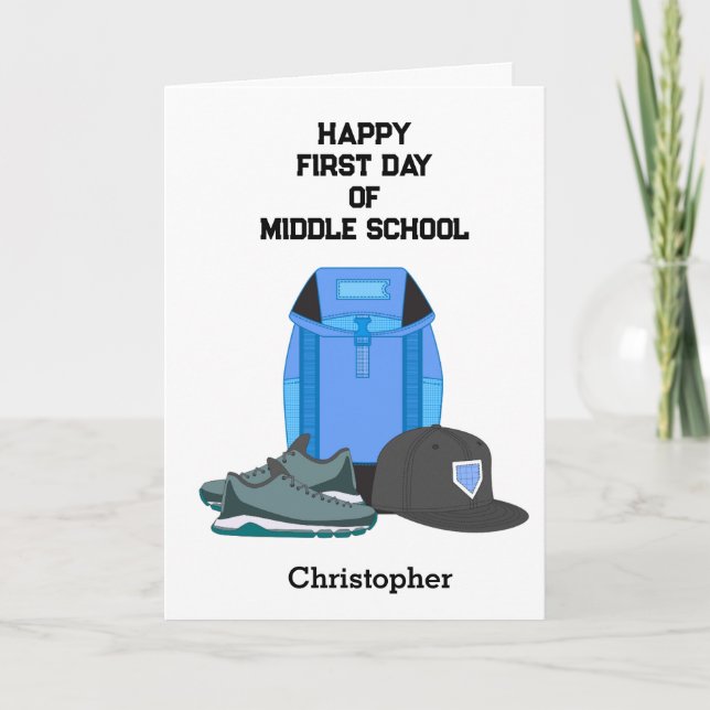 Personalized Boy's First Day of Middle School Karte (Vorderseite)