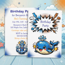 Personalized Boy's Nautical Whale  Birthday Party