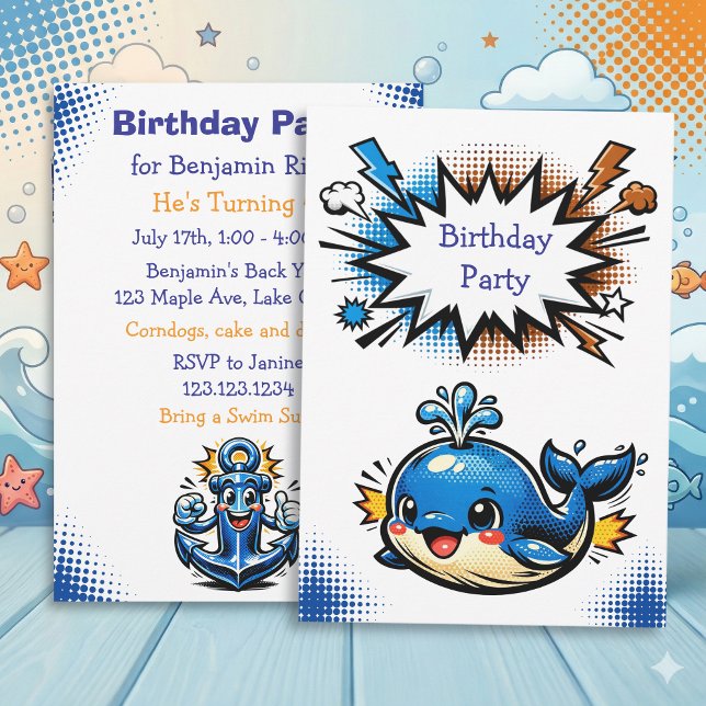 Personalized Boy's Nautical Whale  Birthday Party Einladung (Von Creator hochgeladen)