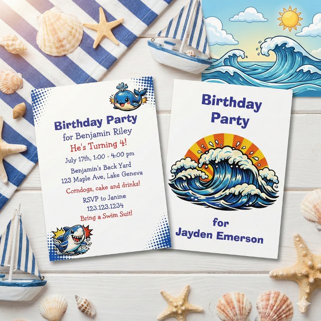 Personalized Boy's Shark and Whale Birthday Party Einladung (Von Creator hochgeladen)