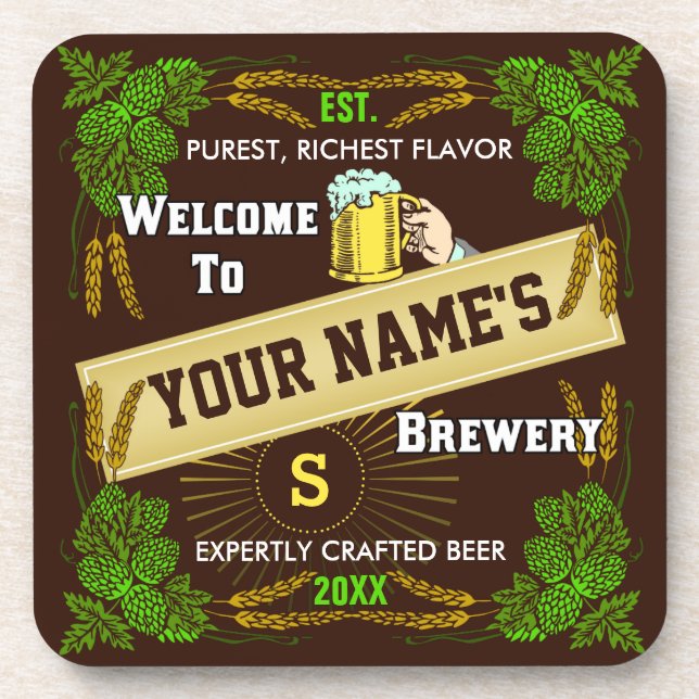 Personalized Brewery Welcome: Hops Barley Beer Untersetzer (Vorderseite)