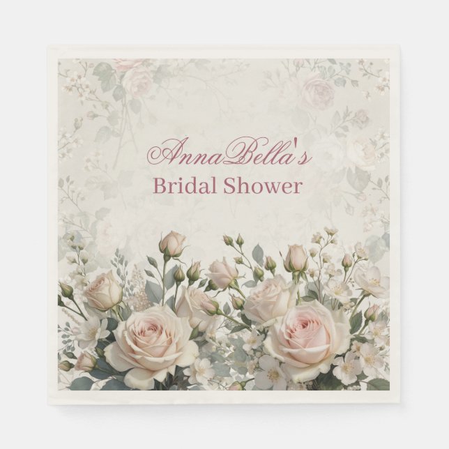 Personalized Bridal Shower Napkins | Blush Rose Serviette (Vorderseite)