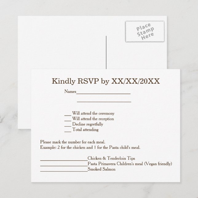Personalized Bride & Groom RSVP and Menu Postcard Einladungspostkarte (Vorne/Hinten)