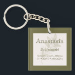 Personalized Bridesmaid  Schlüsselanhänger<br><div class="desc">Thank your bridal party with this elegant personalized bridesmaid keychain, featuring a custom name design framed with a timeless green border. This thoughtful keepsake makes a beautiful and practical gift for bridesmaids, maid of honor, or any special member of your wedding party. The minimalist design pairs a classic neutral background...</div>