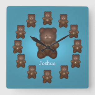 Personalized Brown Bear Wall Clock Quadratische Wanduhr