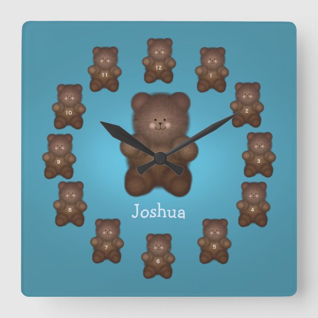 Personalized Brown Bear Wall Clock Quadratische Wanduhr (Vorderseite)