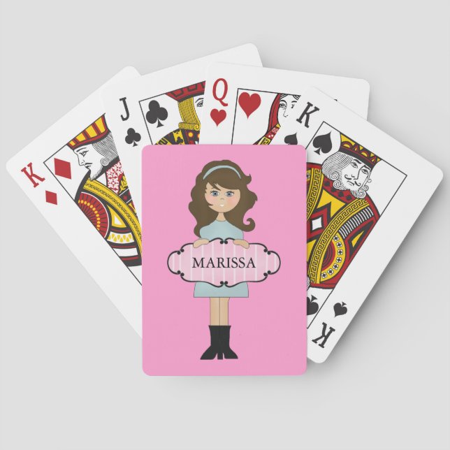 Personalized Brunette Girly Playing Cards Spielkarten (Rückseite)