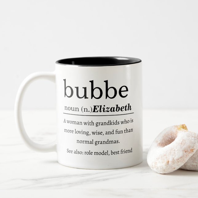 Personalized Bubbe Definition Zweifarbige Tasse (Mit Donut)