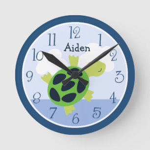 Personalized Bubbles Turtle Kids Clock Runde Wanduhr
