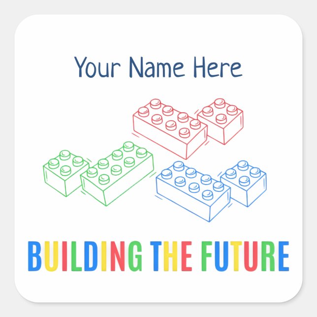 Personalized Building Bricks Quadratischer Aufkleber (Vorderseite)