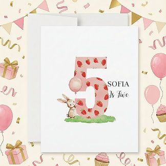 Personalized Bunny 5th Birthday Card for Girls Feiertagskarte