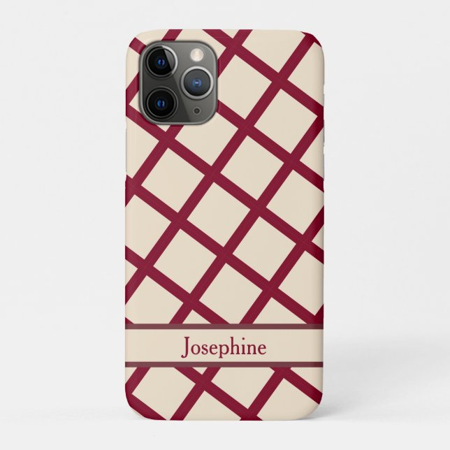 Personalized Burgundy Cream Lattice Elegant Chic Case-Mate iPhone Hülle (Rückseite)
