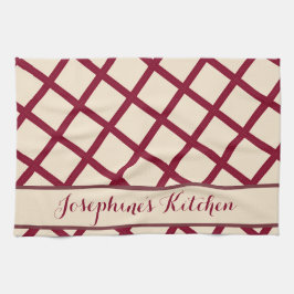 Personalized Burgundy Cream Lattice Elegant Chic Geschirrtuch