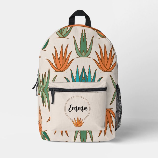Personalized Cactus School Backpack with Name Bedruckter Rucksack (Vorderseite)