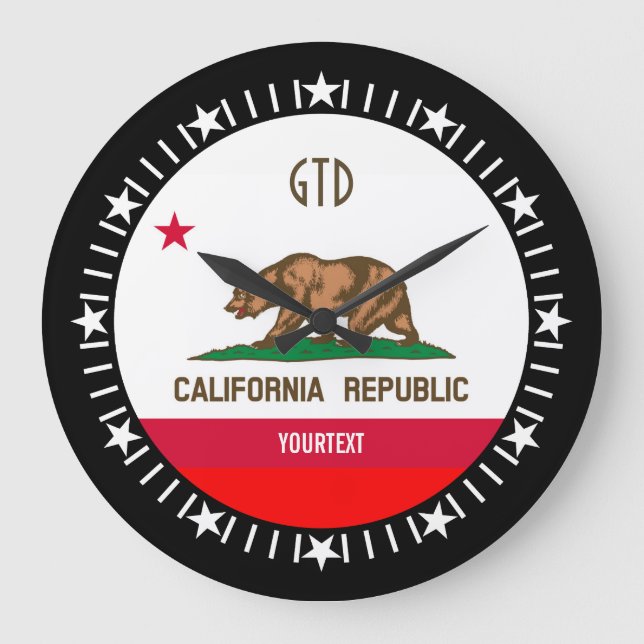 Personalized California State Flag Design on a Große Wanduhr (Vorderseite)