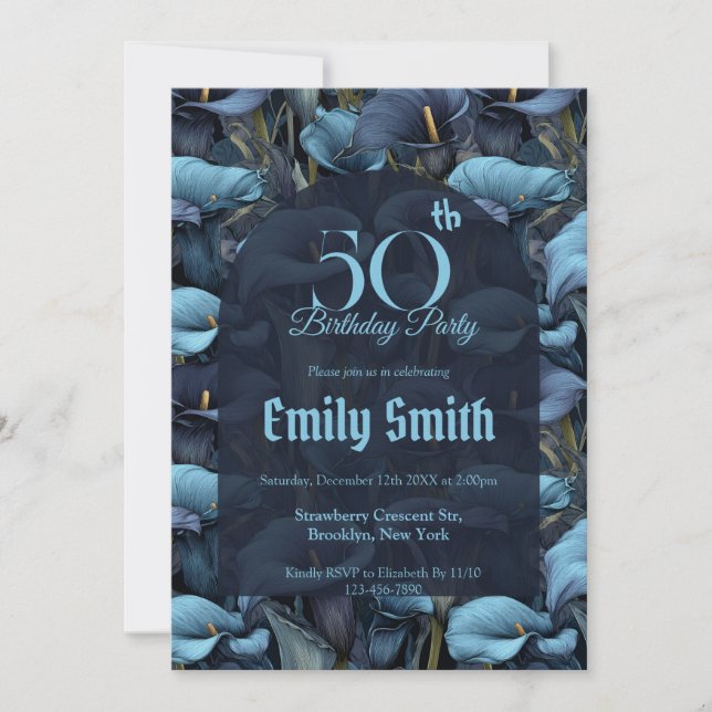 Personalized Call Lilies Sparkle 50Th Birthday Einladung (Vorderseite)