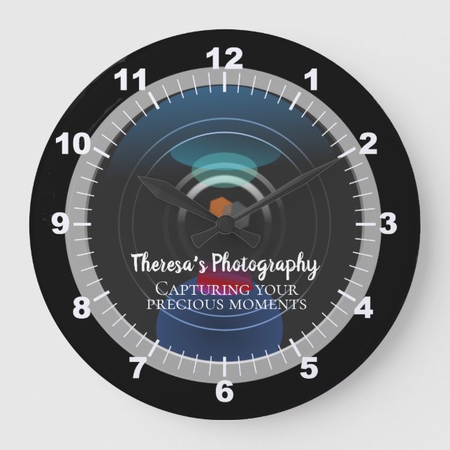 Personalized Camera Lens Photography Studio Große Wanduhr (Vorderseite)
