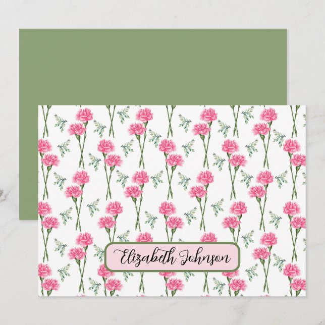 Personalized Carnation Floral Botanical Note Card Mitteilungskarte (Vorne/Hinten)