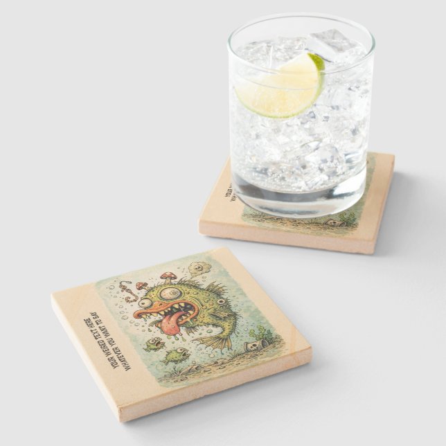 Personalized cartoon artwork weired fish Fun art Steinuntersetzer (Seitenansicht)