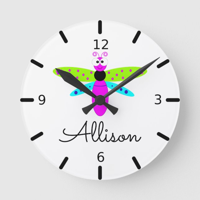 Personalized Cartoon Dragonfly Runde Wanduhr (Vorderseite)