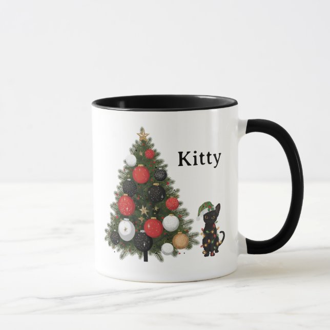 Personalized Cat & Christmas Tree Coffee Mug (Droite)