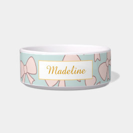 Personalized Cat Name Pastel Pink Bow Bowl Ceramic Napf