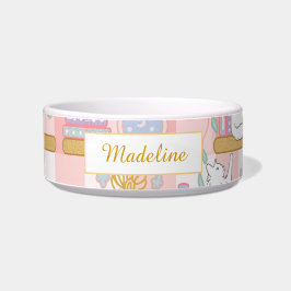 Personalized Cat Name Pink Library Bowl Ceramic Napf