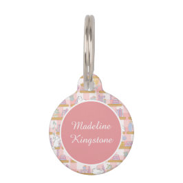 Personalized Cat Name Tag Cat Library Pink Haustiermarke