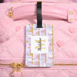 Personalized Cats in the Library Book Girl Purple Gepäckanhänger