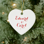 Personalized Ceramic Heart Ornament Custom Name<br><div class="desc">Personalize this ceramic heart ornament with custom names or other text to make it an extra special gift. You can customize it more by changing the background color, adding initials, changing the font, or adding your own design. You can keep the names on one side and display a photo of...</div>