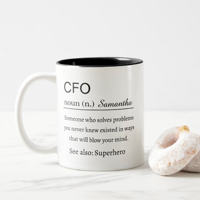 Personalized CFO Definition Zweifarbige Tasse (Mit Donut)