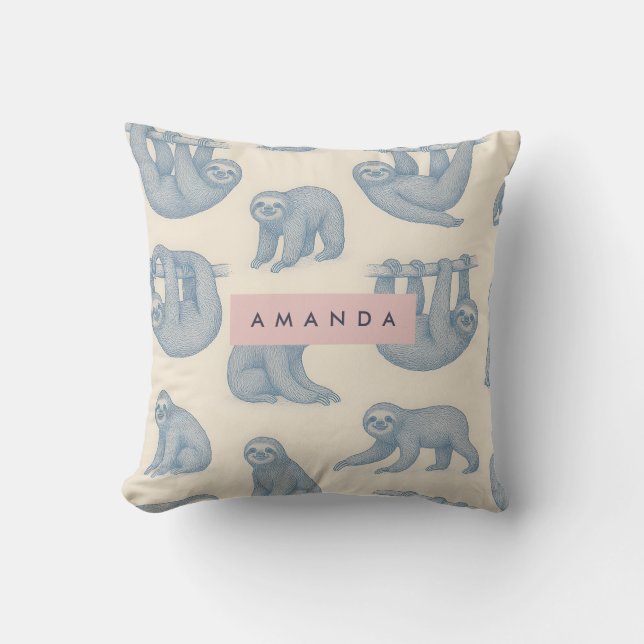 Personalized Charming Elegant Blue Sloth Pattern Kissen (Vorderseite)