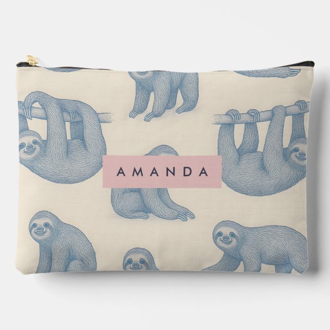 Personalized Charming Elegant Blue Sloth Pattern Zubehörtasche (Vorderseite)