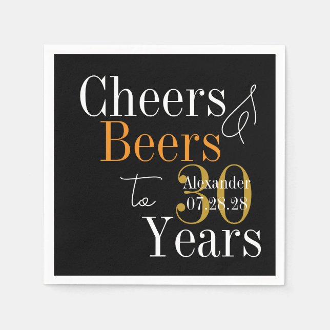 Personalized Cheers and Beers 30th Birthday Party Serviette (Vorderseite)