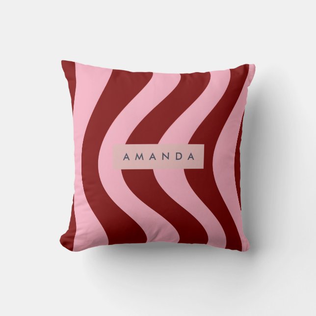 Personalized Cherry Red and Pink Wavy Stripe Kissen (Vorderseite)